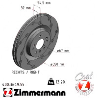 400.3649.55 Zimmermann Black Z Спортивный передний правый тормозной диск с насечками 350x32 на MERCEDES-BENZ M-CLASS (W164) с двигателем ML 500 4-matic (164.175)