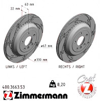 Спортивный задний тормозной диск с насечками 330x22 400366353 Otto Zimmermann Black Z