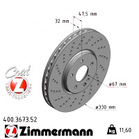 Спортивный передний тормозной диск с перфорацией 330x32 400367352 Otto Zimmermann Sport Z