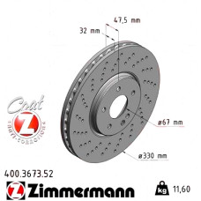 Спортивный передний тормозной диск с перфорацией 330x32 400367352 Otto Zimmermann Sport Z