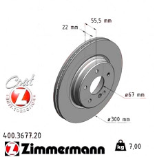 400.3677.20 Zimmermann Задний тормозной диск 300x22 на MERCEDES-BENZ E-CLASS (W210) с двигателем E 270 CDI (210.016)