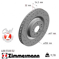 400.5500.52 Zimmermann Sport Z Спортивный передний тормозной диск с перфорацией 350x32 на MERCEDES-BENZ GL-CLASS (X166) с двигателем GL 350 CDI / BlueTec 4-matic (166.823, 166.824)