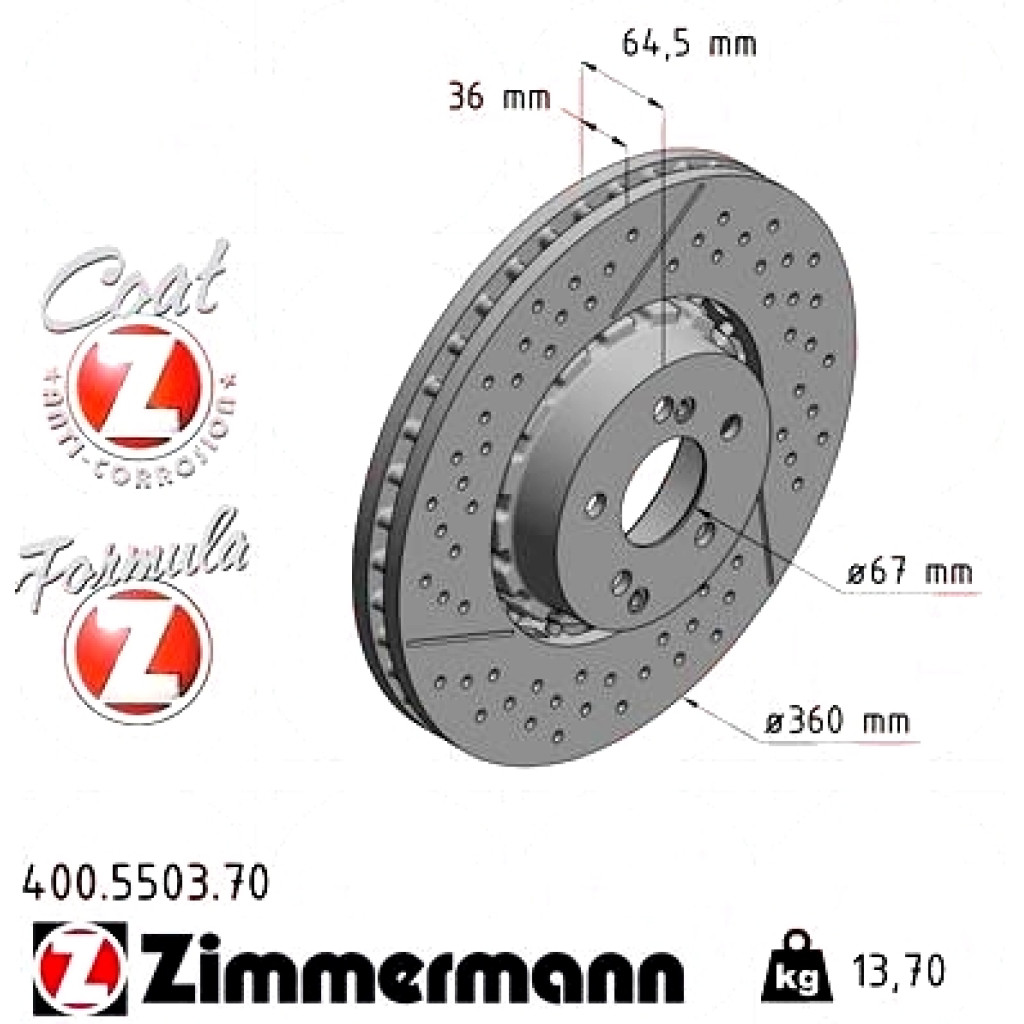 400.5503.70 Zimmermann Formula Z Передний тормозной диск 360x36