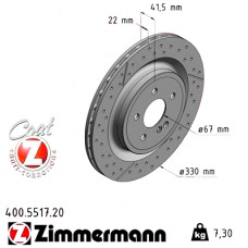 400.5517.20 Zimmermann Задний тормозной диск 330x22 на MERCEDES-BENZ CLA КУПЕ (C117) с двигателем AMG CLA 45 4-matic (117.352)
