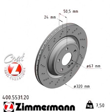 400.5531.20 Zimmermann Задний тормозной диск 320x24 на MERCEDES-BENZ SL (R231) с двигателем 500 (231.473)