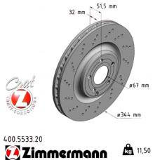 Передний тормозной диск 344x32 400553320 Otto Zimmermann CoatZ