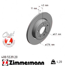 400.5539.20 Zimmermann Задний тормозной диск 276x11 на MERCEDES-BENZ A-CLASS СЕДАН (V177) с двигателем A 200 (177.187)