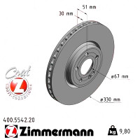 400.5542.20 Zimmermann Передний тормозной диск 330x30 на MERCEDES-BENZ A-CLASS СЕДАН (V177) с двигателем A 250 4-matic (177.147)