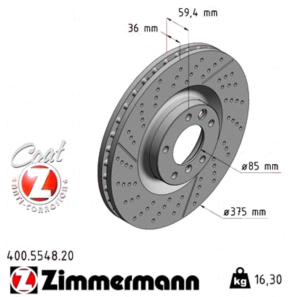 400.5548.20 Zimmermann Передний тормозной диск 375x36 цена в