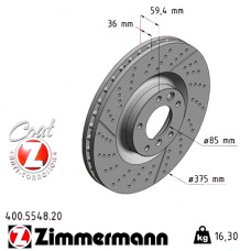 400.5548.20 Zimmermann Передний тормозной диск 375x36 на MERCEDES-BENZ G-CLASS (W463) с двигателем AMG G 63 (463.272)