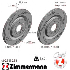 Спортивный задний тормозной диск с насечками 330x22 400555053 Otto Zimmermann Black Z