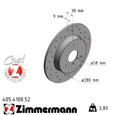 Спортивный передний тормозной диск с перфорацией 280x9 405410052 Otto Zimmermann Sport Z