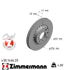 Передний тормозной диск 256x20 430146620 Otto Zimmermann CoatZ