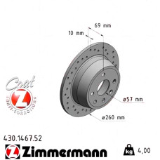 Спортивный задний тормозной диск с перфорацией 260x10 430146752 Otto Zimmermann Sport Z