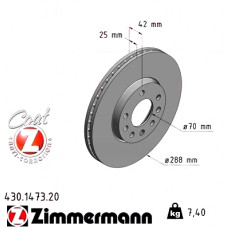 Тормозной диск 288x25 430147320 Otto Zimmermann CoatZ