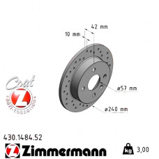 Спортивный задний тормозной диск с перфорацией 240x10 430148452 Otto Zimmermann Sport Z