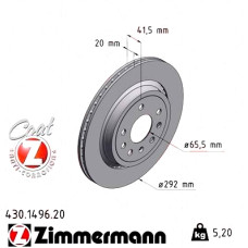 430.1496.20 Zimmermann Задний тормозной диск 292x20 на OPEL VECTRA C (Z02) с двигателем 1.8 16V