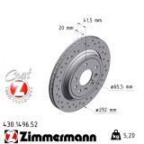 Спортивный задний тормозной диск с перфорацией 292x20 430149652 Otto Zimmermann Sport Z