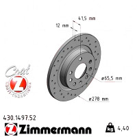 Спортивный задний тормозной диск с перфорацией 278x12 430149752 Otto Zimmermann Sport Z