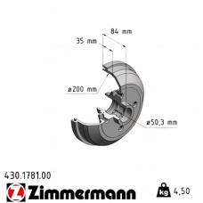 430.1781.00 Zimmermann Задний тормозной барабан 228x200 на OPEL TIGRA (S93) с двигателем 1.6 16V (F07)