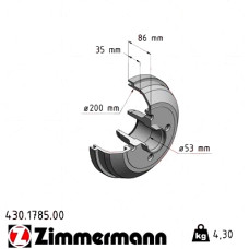 430.1785.00 Zimmermann Задний тормозной барабан 228x200 на OPEL CORSA C (X01) с двигателем 1.4 (F08, F68)