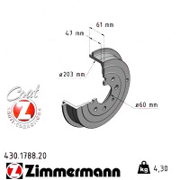 430.1788.20 Zimmermann Задний тормозной барабан 249x203 на OPEL CORSA D (S07) с двигателем 1.0 (L08, L68)