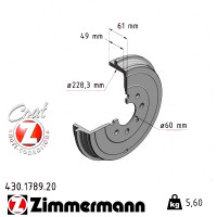 430.1789.20 Zimmermann Задний тормозной барабан 274x228,3 на OPEL CORSA D (S07) с двигателем 1.0 (L08, L68)