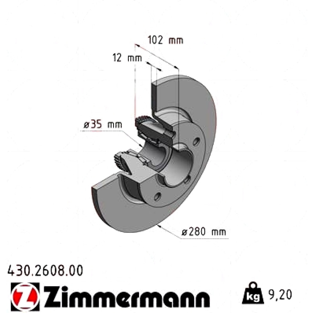 430260800 Zimmermann Задний тормозной диск 280x12 на OPEL VIVARO A