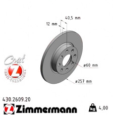 Передний тормозной диск 257x12 430260920 Otto Zimmermann CoatZ