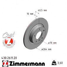 430.2611.20 Zimmermann Задний тормозной диск 264x10 на OPEL CORSA E Van (X15) с двигателем 1.3 CDTI (08)