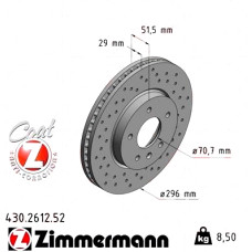 Спортивный передний тормозной диск с перфорацией 296x29 430261252 Otto Zimmermann Sport Z