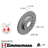 430.2619.20 Zimmermann Задний тормозной диск 278x10 на OPEL ASTRA H (A04) с двигателем 2.0 Turbo (L48)