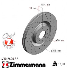 Спортивный передний тормозной диск с перфорацией 345x30 430262052 Otto Zimmermann Sport Z