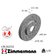 Спортивный передний тормозной диск с перфорацией 276x26 430262152 Otto Zimmermann Sport Z