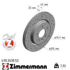 Спортивный задний тормозной диск с перфорацией 315x23 430263052 Otto Zimmermann Sport Z