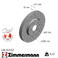 Спортивный передний тормозной диск с перфорацией 300x26 430263152 Otto Zimmermann Sport Z