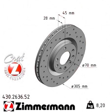 Спортивный передний тормозной диск с перфорацией 305x28 430263652 Otto Zimmermann Sport Z