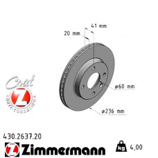 Передний тормозной диск 236x20 430263720 Otto Zimmermann CoatZ