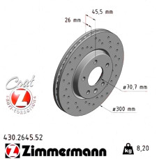 Спортивный передний тормозной диск с перфорацией 300x26 430264552 Otto Zimmermann Sport Z