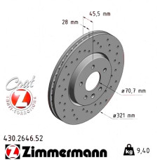 Спортивный передний тормозной диск с перфорацией 321x28 430264652 Otto Zimmermann Sport Z