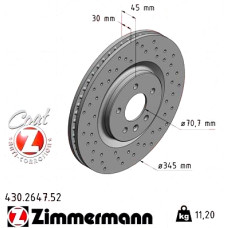 Спортивный передний тормозной диск с перфорацией 345x30 430264752 Otto Zimmermann Sport Z