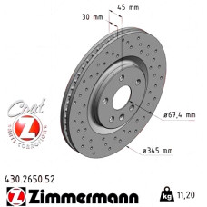 Спортивный передний тормозной диск с перфорацией 345x30 430265052 Otto Zimmermann Sport Z