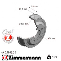 440.1803.20 Zimmermann Задний тормозной барабан 298x254 на FIAT DUCATO АВТОБУС (230_) с двигателем 1.9 TD Panorama/Combinato