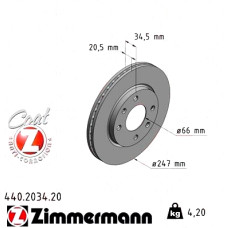 440.2034.20 Zimmermann Передній гальмівний диск 247x20,5 на CITROËN ZX Break (N2) з двигуном 1.8 i 16V