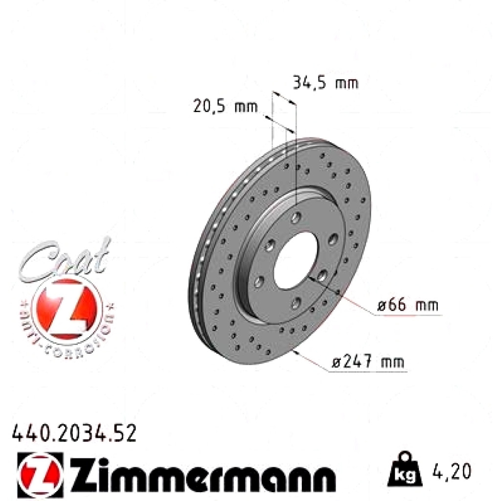 440203452 Zimmermann Sport Z Спортивный передний тормозной диск с