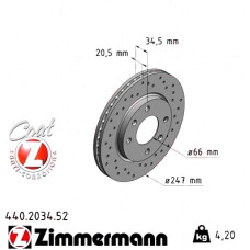 Спортивный передний тормозной диск с перфорацией 247x20,5 440203452 Otto Zimmermann Sport Z