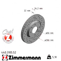 440.3105.52 Zimmermann Sport Z Спортивный передний тормозной диск с перфорацией 266x22 на CITROËN BERLINGO / BERLINGO FIRST ФУРГОН (M_) с двигателем 1.6 16V (MBNFU)