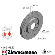 Спортивный передний тормозной диск с перфорацией 283x26 440310652 Otto Zimmermann Sport Z