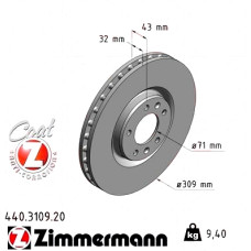 Передний тормозной диск 309x32 440310920 Otto Zimmermann CoatZ