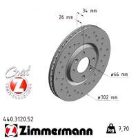 440.3120.52 Zimmermann Sport Z Спортивный передний тормозной диск с перфорацией 302x26 на CITROËN DS4 с двигателем 1.6 THP 155